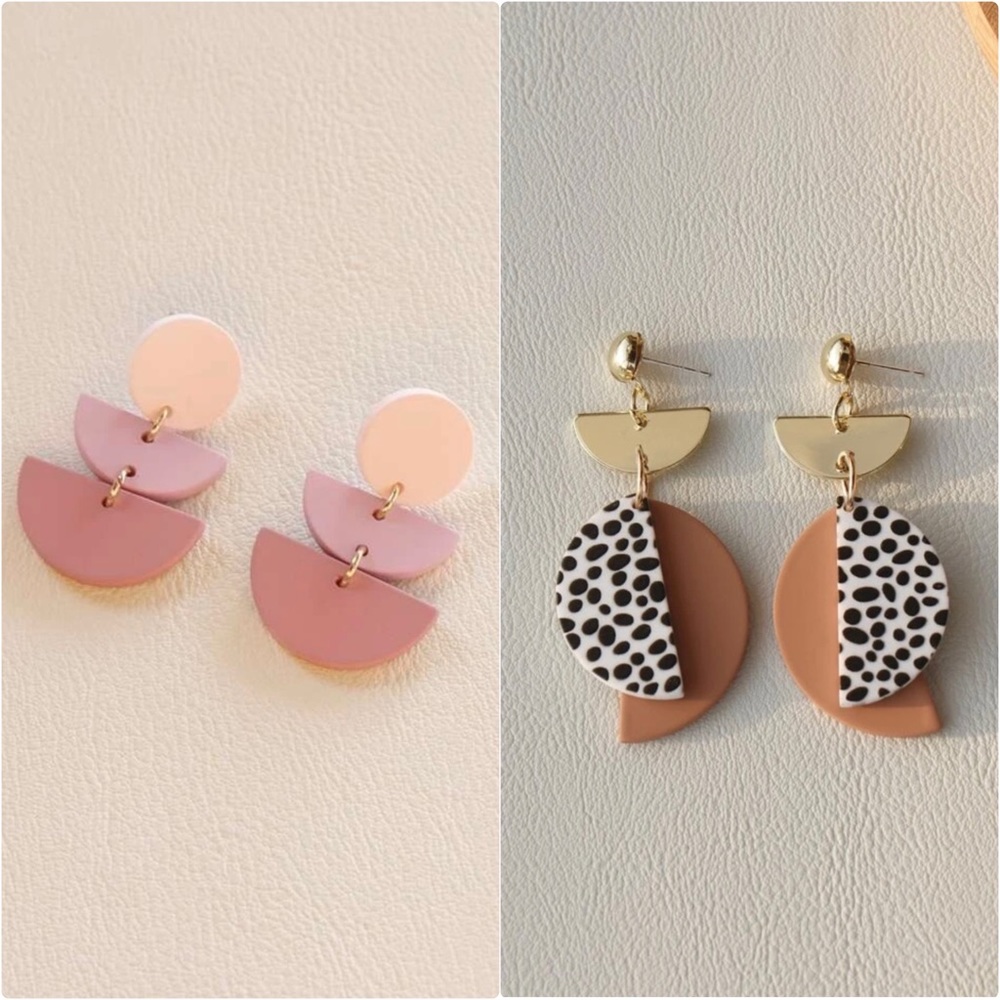 New 2 Sets Geometric Drop Earrings Dusty Rose Pink Animal Print White Leopard